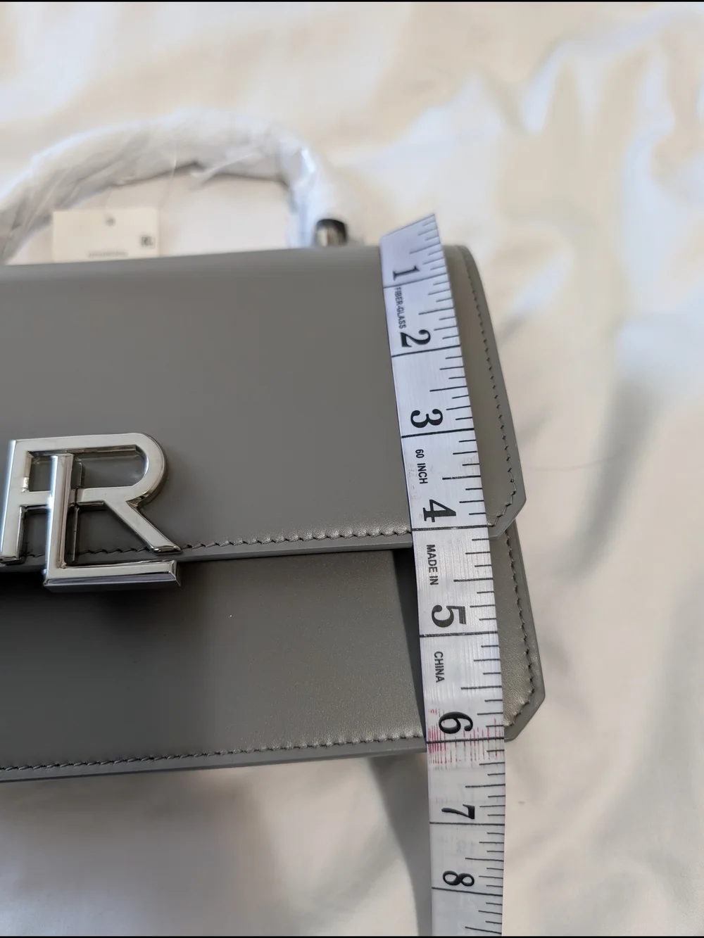 Ralph Lauren Gray Smooth Leather Top-Handle Crossbody with Silver RL Hardware